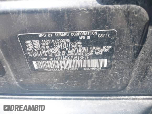 2018 Subaru WRX with VIN JF1VA1A6XJ9813876, listed as a IAAI auction lot 42727815 with 67,656 mi miles and . Bid and sale history available at DreamBid. Image 9.