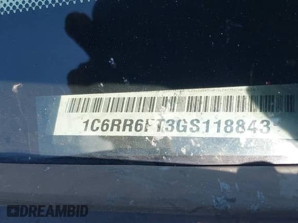 2016 Ram 1500 Express with VIN 1C6RR6FT3GS118843, listed as a IAAI auction lot 43151711 with 267,592 mi miles and . Bid and sale history available at DreamBid. Image 9.