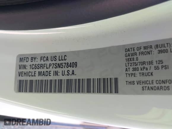 2025 Ram 1500 Rebel z VIN 1C6SRFLP7SN578409, wystawiony jako IAAI lot #41708841 z przebiegiem 18 153 mil mil oraz . Historia ofert i sprzedaży dostępna na DreamBid. Obrazek 9.