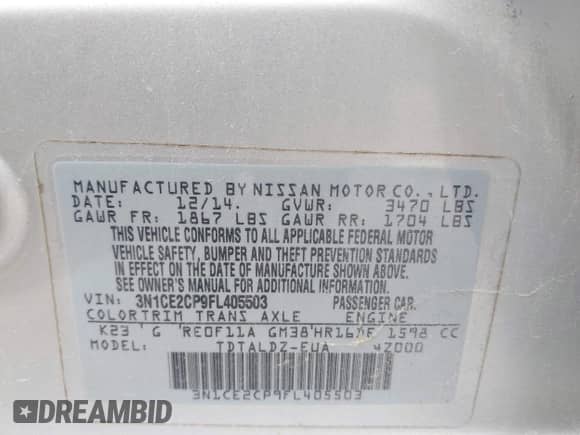 2015 Nissan Note SV z VIN 3N1CE2CP9FL405503, wystawiony jako IAAI lot #42540510 z przebiegiem 185 585 mil mil oraz . Historia ofert i sprzedaży dostępna na DreamBid. Obrazek 9.
