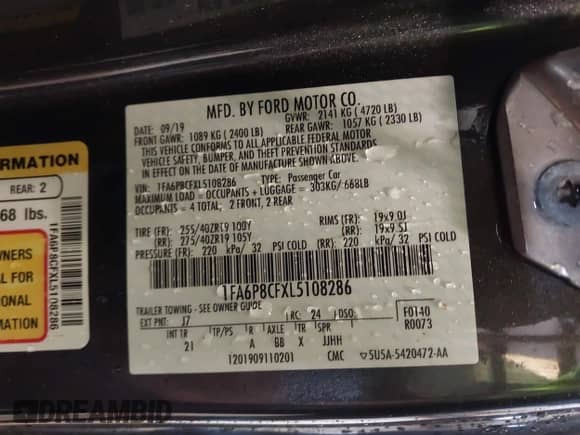 2020 Ford Mustang GT с VIN 1FA6P8CFXL5108286, выставлен на аукционе IAAI как лот 42959782 с пробегом 43 052 миль миль и . История ставок и продаж доступна на DreamBid. Изображение 9.