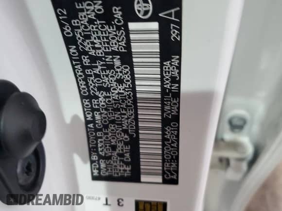 2012 Toyota Prius Two z VIN JTDZN3EU9C3150830, wystawiony jako Copart lot #90221015 z przebiegiem Nie podano mil oraz Szkoda całkowita • Salvage title. Historia ofert i sprzedaży dostępna na DreamBid. Obrazek 13.