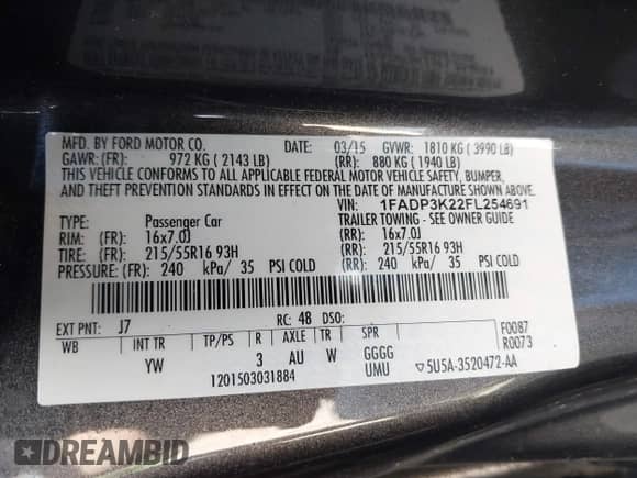 2015 Ford Focus SE с VIN 1FADP3K22FL254691, выставлен на аукционе IAAI как лот 43226282 с пробегом 100 404 миль миль и . История ставок и продаж доступна на DreamBid. Изображение 9.