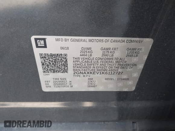 2019 Chevrolet Equinox LT with VIN 2GNAXKEV1K6112727, listed as a IAAI auction lot 43250091 with 84,822 mi miles and . Bid and sale history available at DreamBid. Image 9.