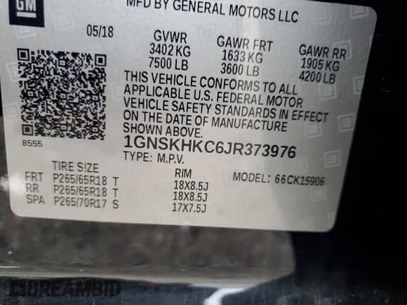 2018 Chevrolet Suburban LT z VIN 1GNSKHKC6JR373976, wystawiony jako Copart lot #71626525 z przebiegiem 102 072 mil mil oraz Nie do naprawy • Non repairable. Historia ofert i sprzedaży dostępna na DreamBid. Obrazek 13.