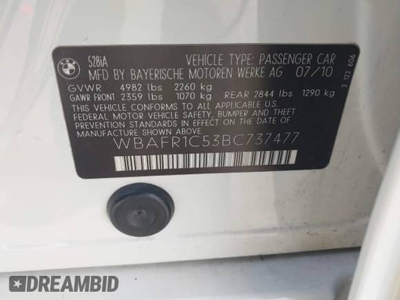 2011 BMW 5 Series 528i с VIN WBAFR1C53BC737477, выставлен на аукционе IAAI как лот 42742862 с пробегом 156 127 миль миль и . История ставок и продаж доступна на DreamBid. Изображение 9.