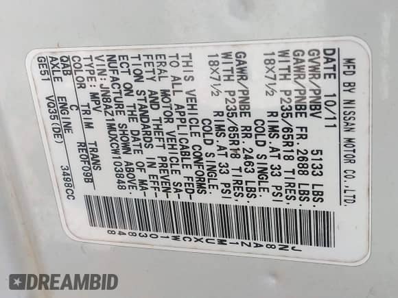 2012 Nissan Murano S z VIN JN8AZ1MUXCW103848, wystawiony jako IAAI lot #42884436 z przebiegiem 176 456 mil mil oraz . Historia ofert i sprzedaży dostępna na DreamBid. Obrazek 9.