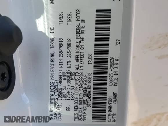 2024 Toyota Tundra SR5 with VIN 5TFLA5DA1RX185075, listed as a Copart auction lot 83707944 with 2,588 mi miles and Salvage title. Bid and sale history available at DreamBid. Image 14.