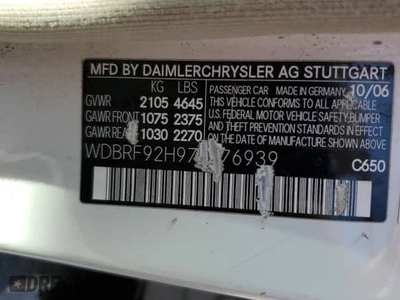 2007 Mercedes-Benz C 280 Luxury с VIN WDBRF92H97F876939, выставлен на аукционе Copart как лот 81271305 с пробегом 224 641 миль миль и Списание • Salvage title. История ставок и продаж доступна на DreamBid. Изображение 13.