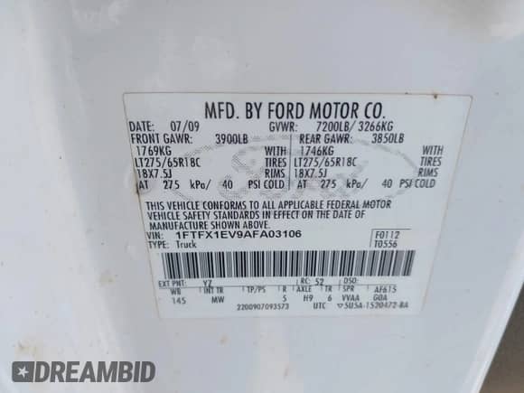 2010 Ford F-150 XL with VIN 1FTFX1EV9AFA03106, listed as a IAAI auction lot 43164726 with 325,022 mi miles and . Bid and sale history available at DreamBid. Image 9.