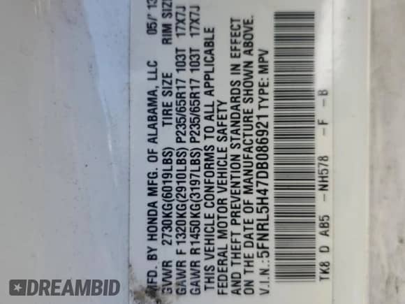 2013 Honda Odyssey EX с VIN 5FNRL5H47DB086921, выставлен на аукционе Copart как лот 80031355 с пробегом 244 376 миль миль и Чистый • Clean title. История ставок и продаж доступна на DreamBid. Изображение 13.