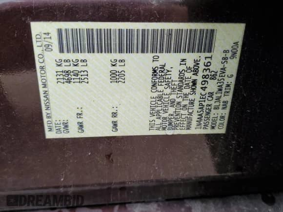 2014 Nissan Maxima SV with VIN 1N4AA5AP1EC498361, listed as a Copart auction lot 81553115 with 105,398 mi miles and Salvage title. Bid and sale history available at DreamBid. Image 13.