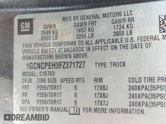 2015 Chevrolet Silverado 1500 LS z VIN 1GCNCPEH3FZ371727, wystawiony jako IAAI lot #42842793 z przebiegiem 148 157 mil mil oraz . Historia ofert i sprzedaży dostępna na DreamBid. Obrazek 9.