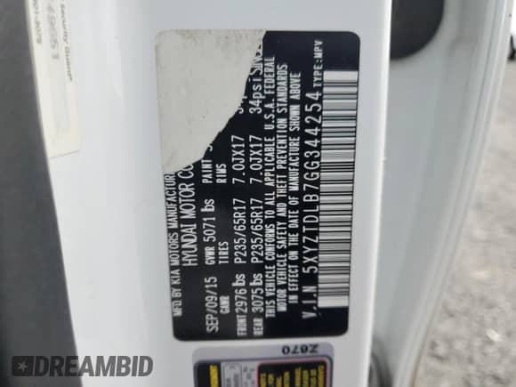 2016 Hyundai Santa Fe with VIN 5XYZTDLB7GG344254, listed as a Copart auction lot 84780695 with 195,751 mi miles and Clean title. Bid and sale history available at DreamBid. Image 12.