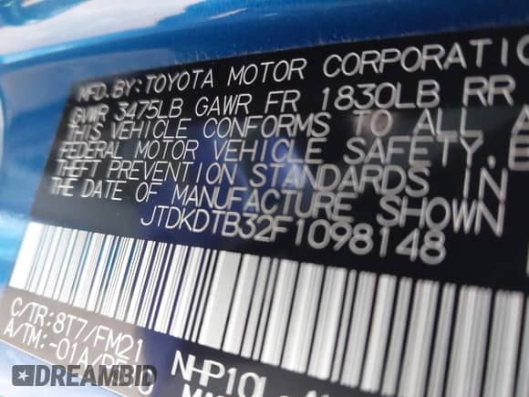 2015 Toyota Prius One z VIN JTDKDTB32F1098148, wystawiony jako IAAI lot #42018696 z przebiegiem 80 329 mil mil oraz . Historia ofert i sprzedaży dostępna na DreamBid. Obrazek 9.