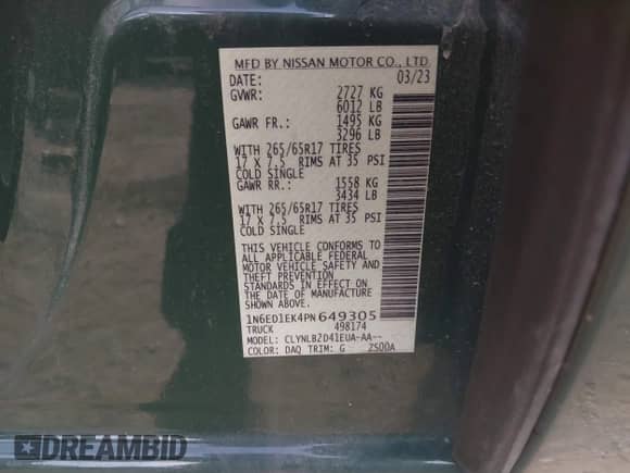 2023 Nissan Frontier S с VIN 1N6ED1EK4PN649305, выставлен на аукционе IAAI как лот 42823854 с пробегом 106 651 миль миль и . История ставок и продаж доступна на DreamBid. Изображение 9.