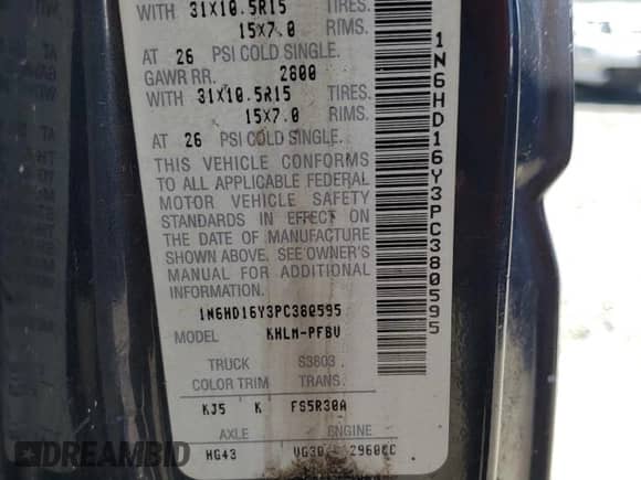 1993 Nissan Frontier SE with VIN 1N6HD16Y3PC380595, listed as a Copart auction lot 53983955 with 241,016 mi miles and Clean title. Bid and sale history available at DreamBid. Image 12.