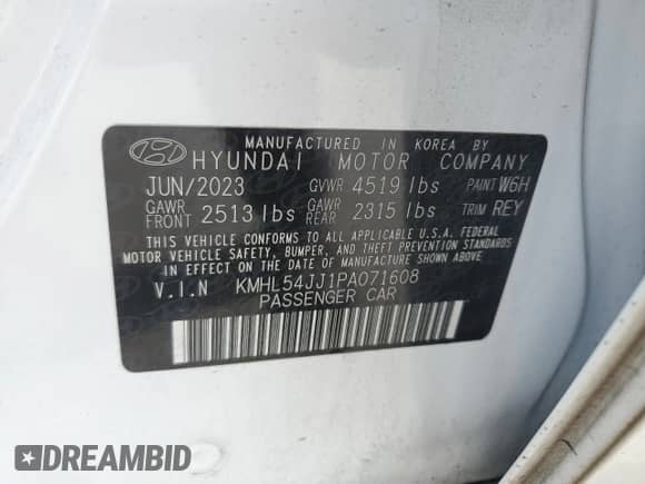 2023 Hyundai Sonata Limited с VIN KMHL54JJ1PA071608, выставлен на аукционе Copart как лот 80628505 с пробегом 22 240 миль миль и Списание • Salvage title. История ставок и продаж доступна на DreamBid. Изображение 12.