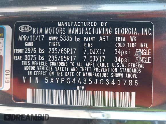 2018 Kia Sorento L with VIN 5XYPG4A35JG341786, listed as a IAAI auction lot 42707108 with 165,857 mi miles and . Bid and sale history available at DreamBid. Image 9.