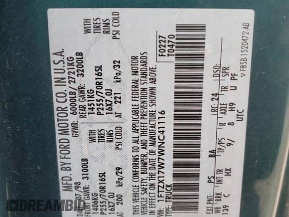 1998 Ford F-150 with VIN 1FTZX17W7WNC41116, listed as a Copart auction lot 67186234 with 210,889 mi miles and Clean title. Bid and sale history available at DreamBid. Image 12.