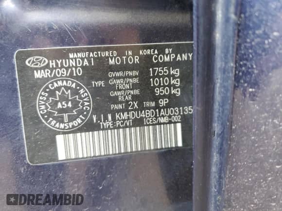 2010 Hyundai Elantra GL z VIN KMHDU4BD1AU031356, wystawiony jako Copart lot #87120625 z przebiegiem 193 853 mil mil oraz Szkoda całkowita • Salvage title. Historia ofert i sprzedaży dostępna na DreamBid. Obrazek 12.