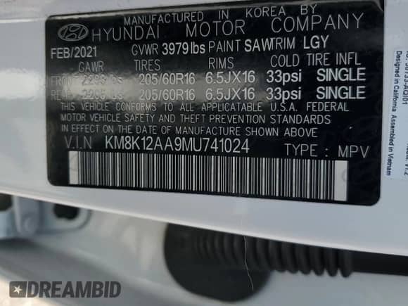 2021 Hyundai Kona SE с VIN KM8K12AA9MU741024, выставлен на аукционе Copart как лот 65244715 с пробегом 68 613 миль миль и Списание • Salvage title. История ставок и продаж доступна на DreamBid. Изображение 12.