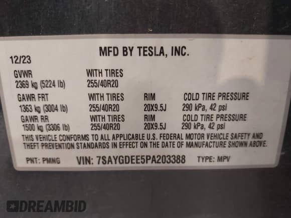 2023 Tesla Model Y Long Range с VIN 7SAYGDEE5PA203388, выставлен на аукционе IAAI как лот 42612438 с пробегом 38 548 миль миль и . История ставок и продаж доступна на DreamBid. Изображение 9.
