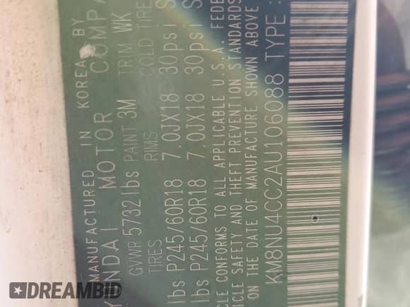 2010 Hyundai Veracruz Limited с VIN KM8NU4CC2AU106088, выставлен на аукционе Copart как лот 84013174 с пробегом 57 658 миль миль и Списание • Salvage title. История ставок и продаж доступна на DreamBid. Изображение 13.