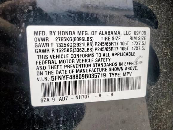 2009 Honda Pilot Touring with VIN 5FNYF48809B035719, listed as a Copart auction lot 63201775 with 202,385 mi miles and Salvage title. Bid and sale history available at DreamBid. Image 14.