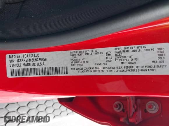 2020 Ram 1500 Lone Star z VIN 1C6RREFM3LN289359, wystawiony jako IAAI lot #43193394 z przebiegiem 116 790 mil mil oraz . Historia ofert i sprzedaży dostępna na DreamBid. Obrazek 9.