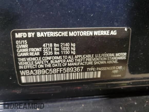 2015 BMW 3 Series 335i xDrive с VIN WBA3B9C58FF589367, выставлен на аукционе Copart как лот 84984995 с пробегом 85 841 миль миль и Чистый • Clean title. История ставок и продаж доступна на DreamBid. Изображение 13.