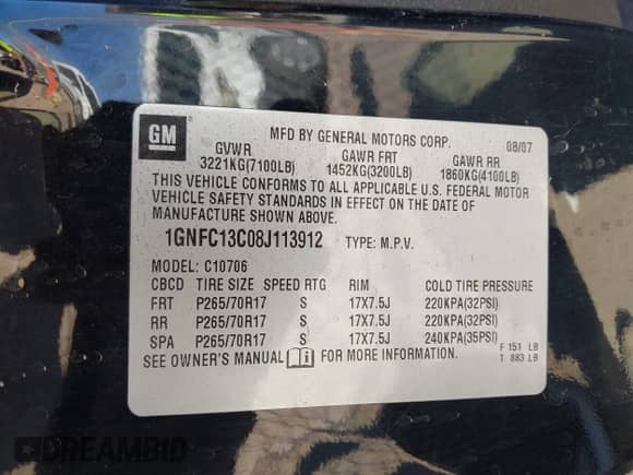2008 Chevrolet Tahoe LS с VIN 1GNFC13C08J113912, выставлен на аукционе IAAI как лот 41743137 с пробегом 138 023 миль миль и . История ставок и продаж доступна на DreamBid. Изображение 9.