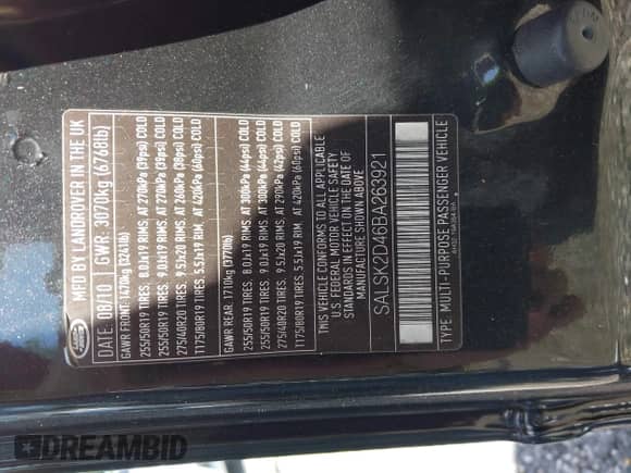 2011 Land Rover Range Rover Sport HSE Lux with VIN SALSK2D46BA263921, listed as a IAAI auction lot 43134754 with 88,878 mi miles and . Bid and sale history available at DreamBid. Image 9.