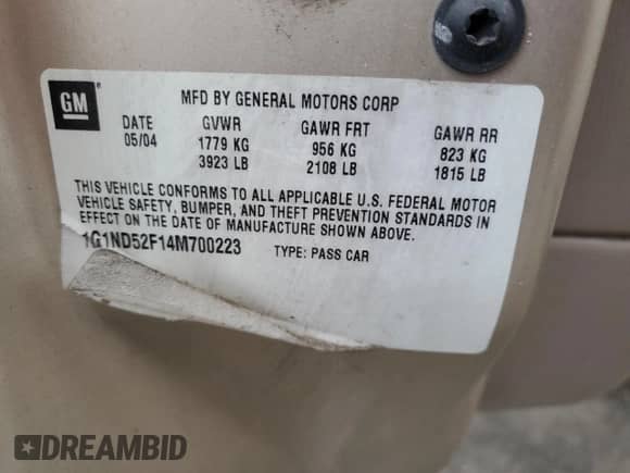 2004 Chevrolet Malibu Classic с VIN 1G1ND52F14M700223, выставлен на аукционе Copart как лот 83211884 с пробегом 247 529 миль миль и Списание • Salvage title. История ставок и продаж доступна на DreamBid. Изображение 12.