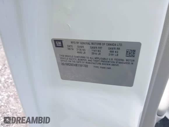 2014 Chevrolet Impala LTZ with VIN 2G1WC5E30E1181722, listed as a IAAI auction lot 42972885 with 122,847 mi miles and . Bid and sale history available at DreamBid. Image 9.