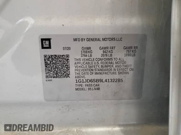 2020 Chevrolet Sonic LT z VIN 1G1JD6SB9L4132285, wystawiony jako Copart lot #60682595 z przebiegiem 73 042 mil mil oraz Szkoda całkowita • Salvage title. Historia ofert i sprzedaży dostępna na DreamBid. Obrazek 13.