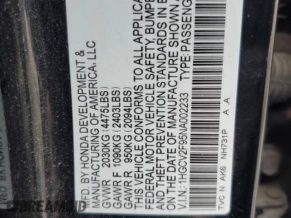 2022 Honda Accord Touring с VIN 1HGCV2F95NA002233, выставлен на аукционе Copart как лот 84621505 с пробегом 45 965 миль миль и Списание • Salvage title. История ставок и продаж доступна на DreamBid. Изображение 13.