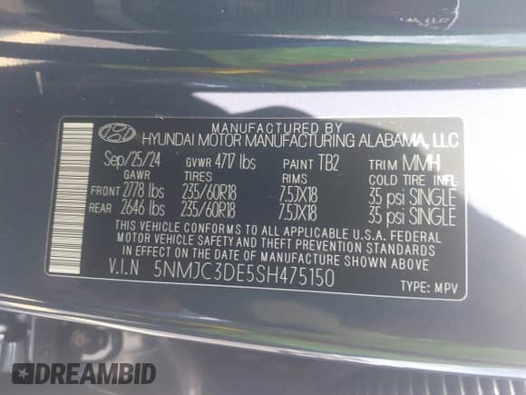 2025 Hyundai Tucson SEL Convenience с VIN 5NMJC3DE5SH475150, выставлен на аукционе IAAI как лот 42800043 с пробегом 3 912 миль миль и . История ставок и продаж доступна на DreamBid. Изображение 9.