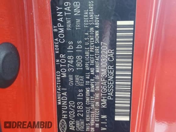 2021 Hyundai Veloster 2.0 z VIN KMHTG6AF3MU032207, wystawiony jako Copart lot #82187653 z przebiegiem 21 902 mil mil oraz . Historia ofert i sprzedaży dostępna na DreamBid. Obrazek 13.