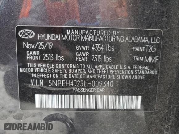 2020 Hyundai Sonata Limited с VIN 5NPEH4J25LH009340, выставлен на аукционе Copart как лот 84550515 с пробегом 72 249 миль миль и Списание • Salvage title. История ставок и продаж доступна на DreamBid. Изображение 13.