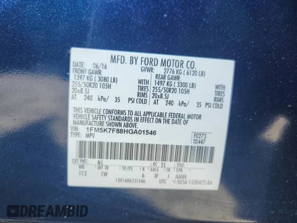 2017 Ford Explorer Limited z VIN 1FM5K7F88HGA01546, wystawiony jako Copart lot #81026575 z przebiegiem 133 152 mil mil oraz Szkoda całkowita • Salvage title. Historia ofert i sprzedaży dostępna na DreamBid. Obrazek 13.