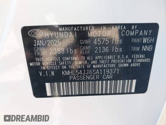 2025 Hyundai Sonata Limited с VIN KMHL54JJ6SA119371, выставлен на аукционе IAAI как лот 42953277 с пробегом 10 336 миль миль и . История ставок и продаж доступна на DreamBid. Изображение 9.