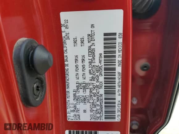 2022 Toyota Tacoma SR с VIN 3TMCZ5AN8NM528190, выставлен на аукционе Copart как лот 82155595 с пробегом 31 652 миль миль и Списание • Salvage title. История ставок и продаж доступна на DreamBid. Изображение 12.