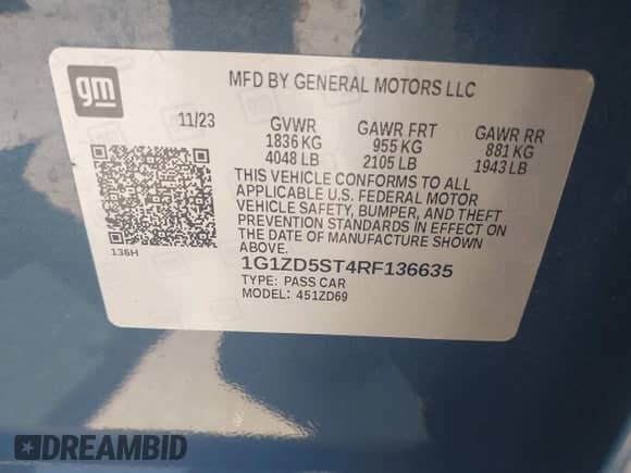 2024 Chevrolet Malibu LT с VIN 1G1ZD5ST4RF136635, выставлен на аукционе IAAI как лот 43157967 с пробегом 32 471 миль миль и . История ставок и продаж доступна на DreamBid. Изображение 9.