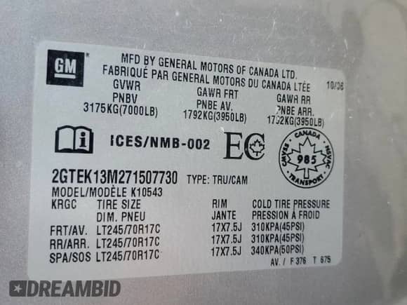 2007 GMC Sierra 1500 SLT с VIN 2GTEK13M271507730, выставлен на аукционе Copart как лот 63941485 с пробегом Не указан миль и Списание • Salvage title. История ставок и продаж доступна на DreamBid. Изображение 12.