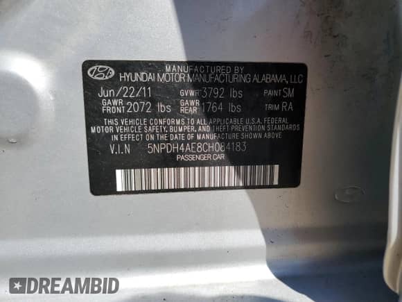 2012 Hyundai Elantra Limited with VIN 5NPDH4AE8CH084183, listed as a Copart auction lot 71861325 with 126,013 mi miles and Salvage title. Bid and sale history available at DreamBid. Image 12.