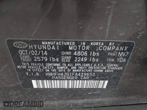 2015 Hyundai Azera Limited с VIN KMHFH4JG1FA429653, выставлен на аукционе IAAI как лот 42652060 с пробегом 93 387 миль миль и . История ставок и продаж доступна на DreamBid. Изображение 9.