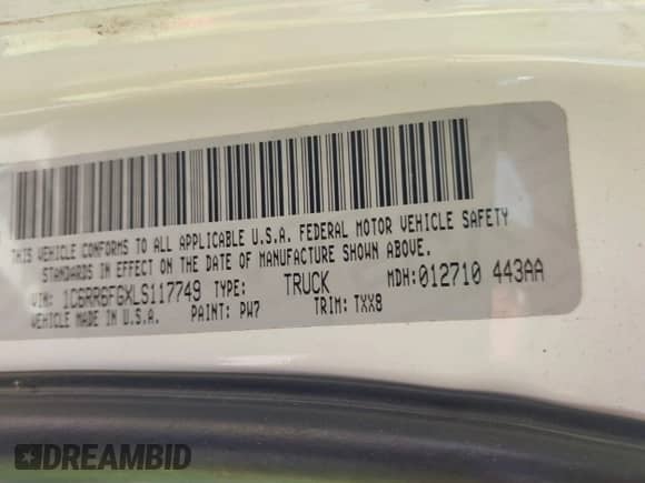 2020 Ram 1500 Tradesman z VIN 1C6RR6FGXLS117749, wystawiony jako IAAI lot #42084572 z przebiegiem 137 970 mil mil oraz . Historia ofert i sprzedaży dostępna na DreamBid. Obrazek 9.