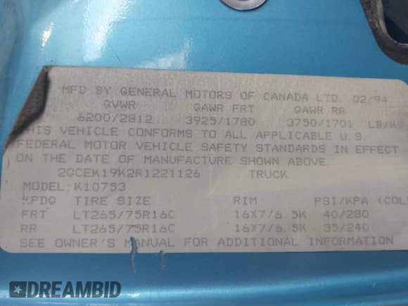 1994 Chevrolet Silverado 1500 z VIN 2GCEK19K2R1221126, wystawiony jako IAAI lot #42922577 z przebiegiem 161 835 mil mil oraz . Historia ofert i sprzedaży dostępna na DreamBid. Obrazek 9.