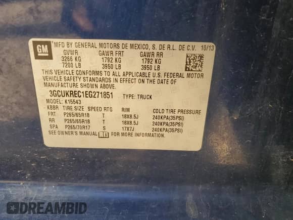 2014 Chevrolet Silverado 1500 LT z VIN 3GCUKREC1EG271851, wystawiony jako Copart lot #84604245 z przebiegiem 182 812 mil mil oraz Czysty tytuł • Clean title. Historia ofert i sprzedaży dostępna na DreamBid. Obrazek 12.